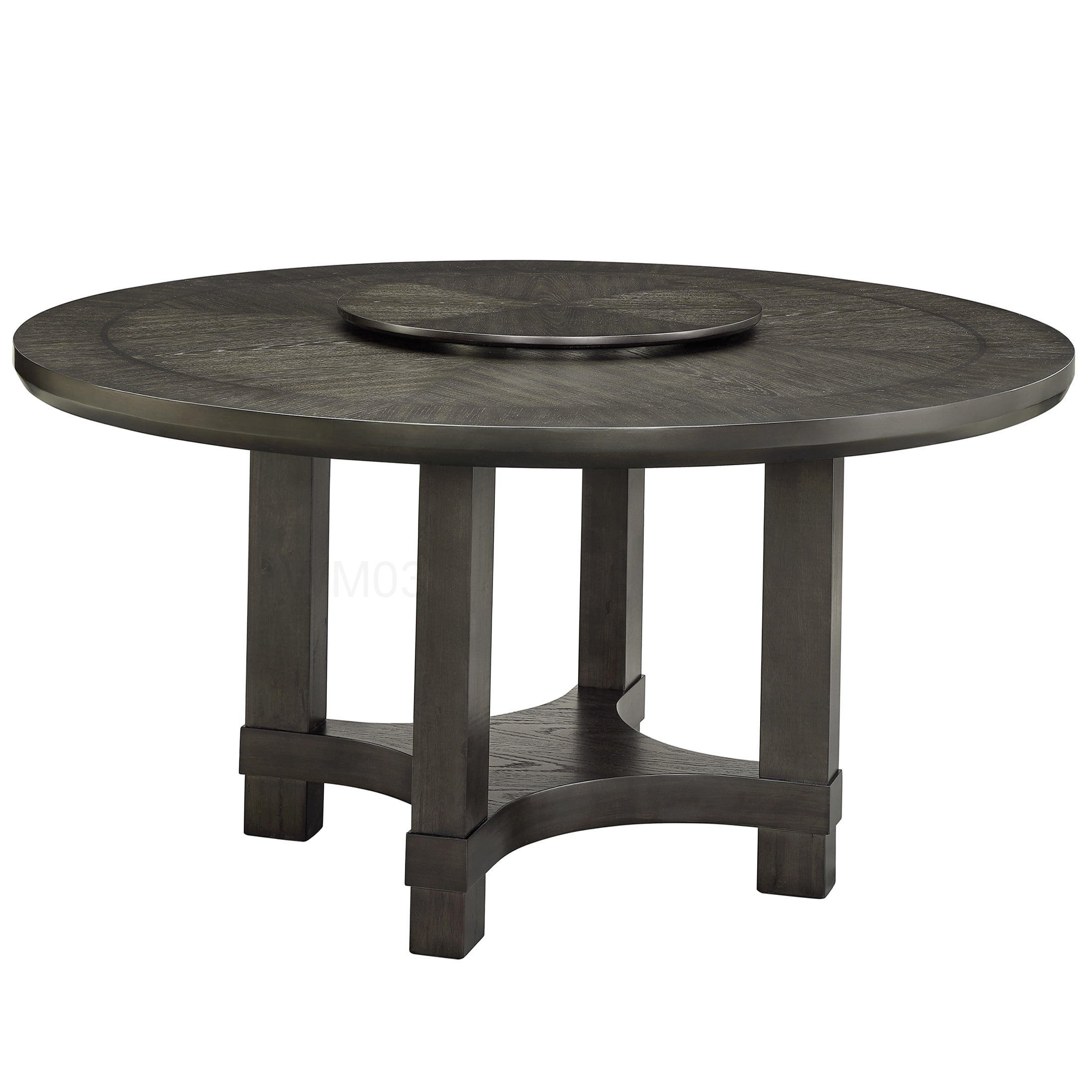 60 Inch Round Pedestal Dining Table with Lazy Susan, Dark Brown Wood ...