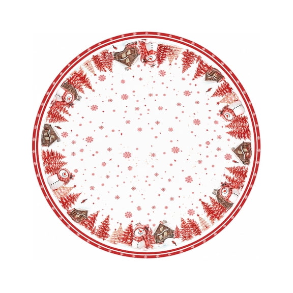 60 Inch Round Red Christmas Tablecloth With Snowman Tree Snowflake Print, Winter Holiday Decorative Dining Table Cover, Festive Table Linen For Home Kitchen Dinner Party Gathering