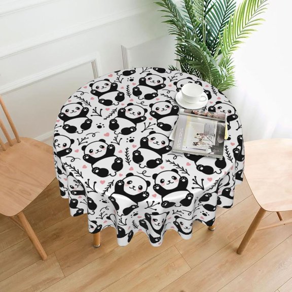 60 Inch Round Table Cloth,Cute Cartoon Panda Circle Tablecloth Waterproof Stain Resistance Wrinkle Polyester Table Cover for Home Kitchen Dining Party Camping Decor