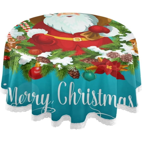 Coolnut Round Tablecloth 60", Merry Christmas Table Cover, Water Resistant Spill Proof Large Table Cover for Indoor & Outdoor Family Gathering Dinner, BBQ Christmas Decoration
