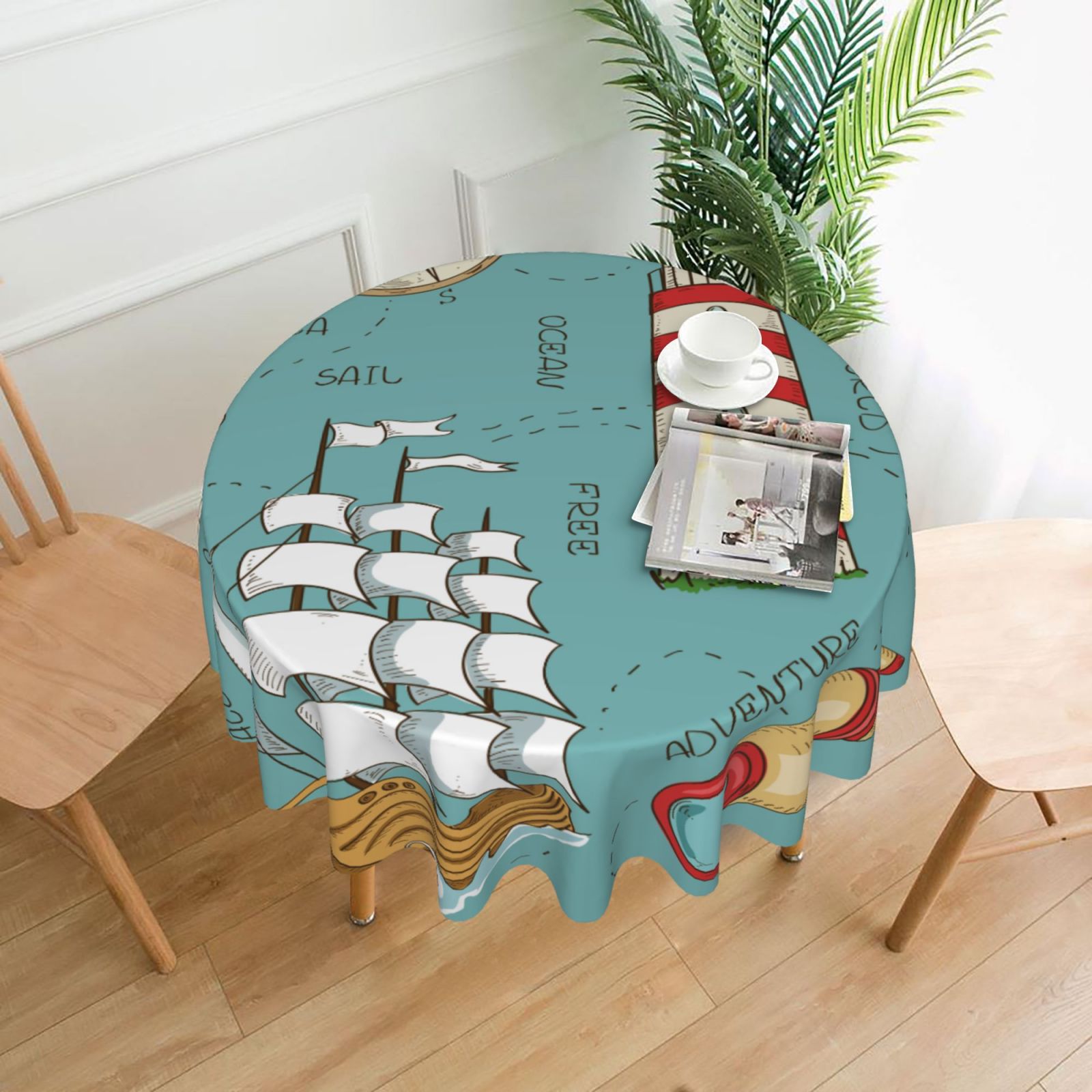 60 Inch Round Tablecloth – Waterproof, Stain-Resistant, Nautical ...
