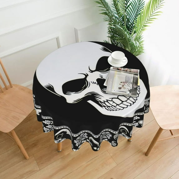60 Inch Round Tablecloth – Waterproof, Stain-Resistant, Skull And Moon ...