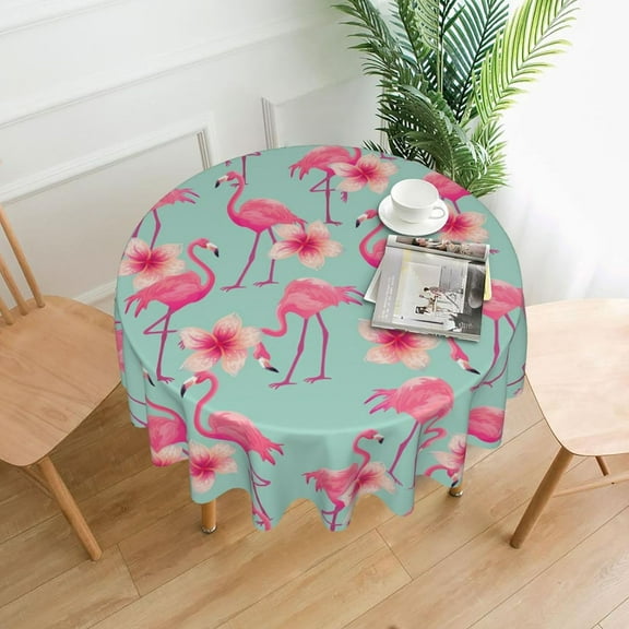 60 Inch Round Tablecloth Waterproof and Stain Resistant Washable Polyester Table Cloths, Decorative Fabric Table Cover Beautiful Pink Flamingo