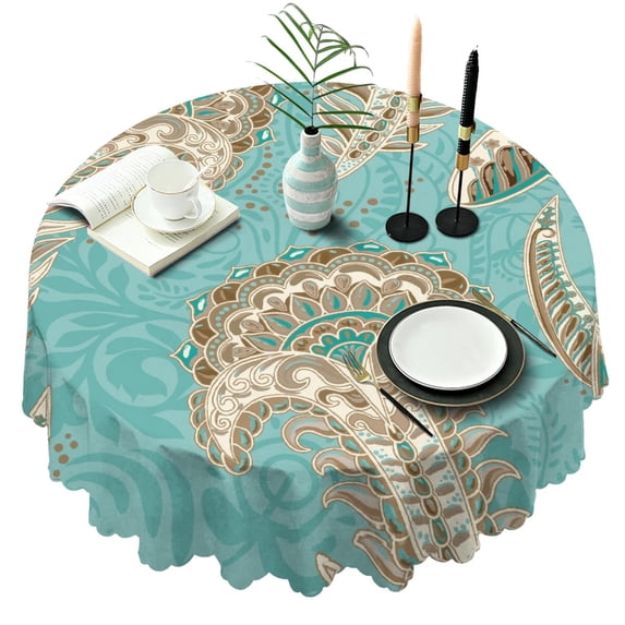 60 Inch Round Tablecloth with Paisley Pattern Table Cover Stain Resistant for Kitchen Dining Room Party Decor Durable