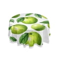 thumbnail image 1 of 60 Inch Round Tablecloth with White Lace Trim Fall Table Cover for Elegant Dining Decor Cartoon Green Apples Pattern, 1 of 8