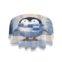 60 Inch Round Tablecloth with White Lace Trim Fall Table Cover for Elegant Dining Decor Cute Penguin in Winter