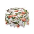 thumbnail image 1 of 60 Inch Round Tablecloth with White Lace Trim Fall Table Cover for Elegant Dining Decor Peach Fruit Pattern, 1 of 8