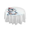thumbnail image 1 of 60 Inch Round Tablecloth with White Lace Trim Fall Table Cover for Elegant Dining Decor Penguin Holding Candy Cane, 1 of 8
