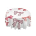 thumbnail image 1 of 60 Inch Round Tablecloth with White Lace Trim Fall Table Cover for Elegant Dining Decor Pink Bows Pattern, 1 of 8