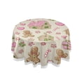 thumbnail image 1 of 60 Inch Round Tablecloth with White Lace Trim Fall Table Cover for Elegant Dining Decor Pink Cute Christmas Pattern, 1 of 8