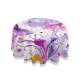 thumbnail image 1 of 60 Inch Round Tablecloth with White Lace Trim Fall Table Cover for Elegant Dining Decor Purple Butterfly with Swirls, 1 of 8