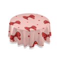 thumbnail image 1 of 60 Inch Round Tablecloth with White Lace Trim Fall Table Cover for Elegant Dining Decor Red Bows and Polka Dots, 1 of 8