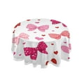 thumbnail image 1 of 60 Inch Round Tablecloth with White Lace Trim Fall Table Cover for Elegant Dining Decor Red and Pink Bows, 1 of 8