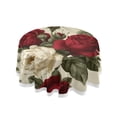 thumbnail image 1 of 60 Inch Round Tablecloth with White Lace Trim Fall Table Cover for Elegant Dining Decor Red and White Roses, 1 of 8