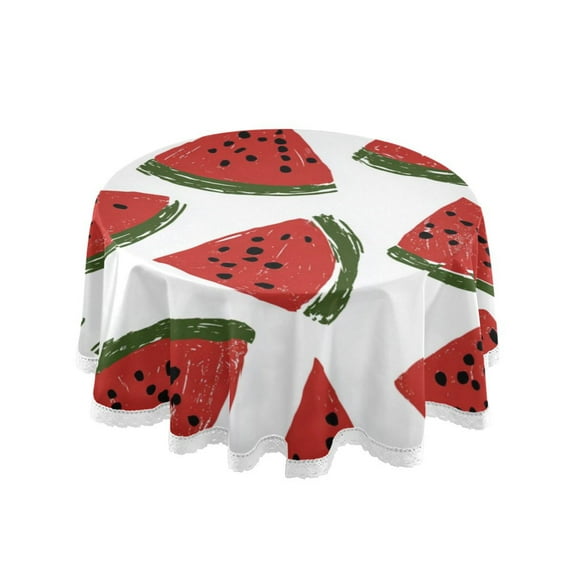 60 Inch Round Tablecloth with White Lace Trim Fall Table Cover for Elegant Dining Decor Watermelon Slice Pattern