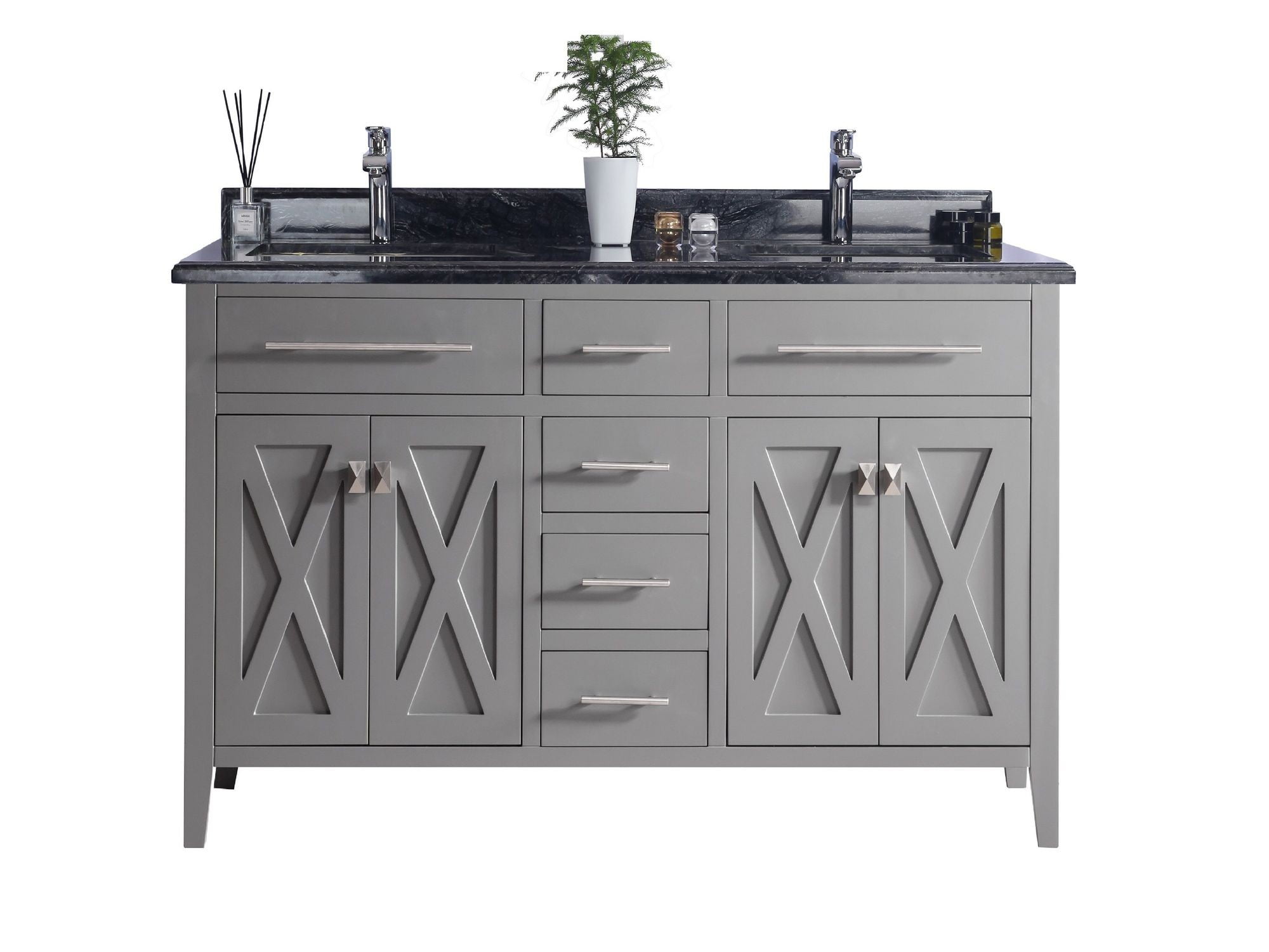 60- Inch Single Sink Bathroom vanity With Black Wood Counter  Color Gray - Laviva