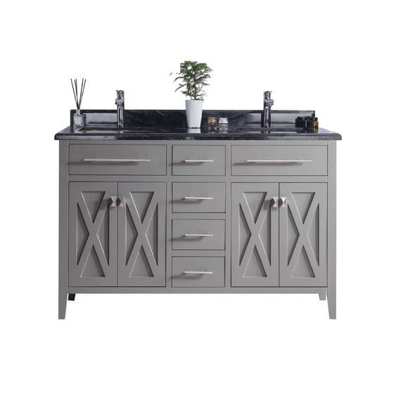 60- Inch Single Sink Bathroom vanity With Black Wood Counter Color Gray - Laviva
