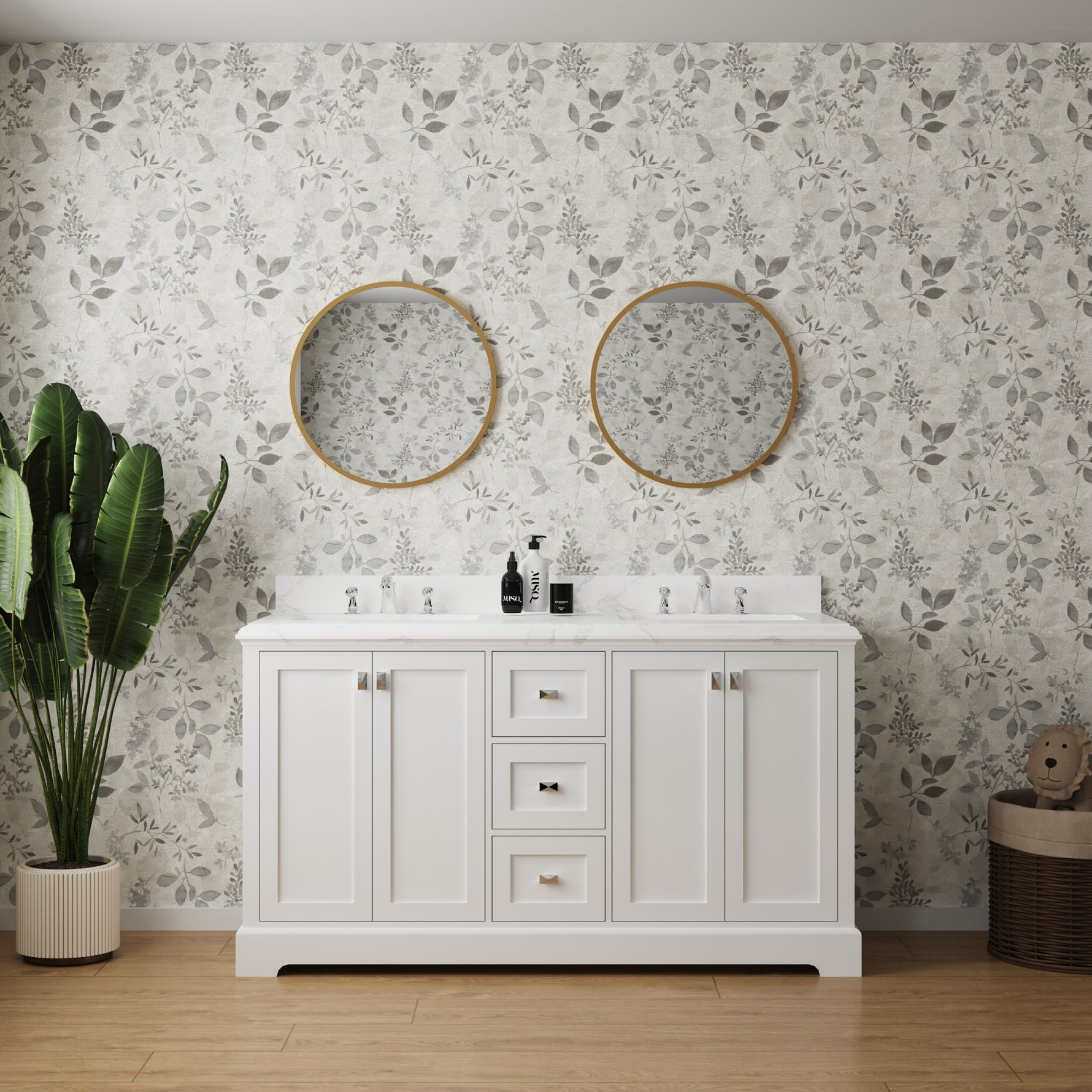 60 Inch Sink and Vanity Combo, Modern Bathroom Storage Cabinet with ...