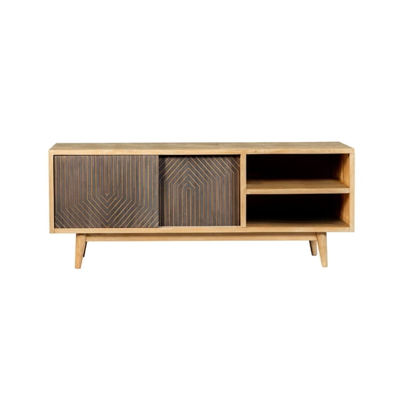 60 Inch Sleek Modern TV Media Entertainment Console, 2 Sliding Doors, Brown