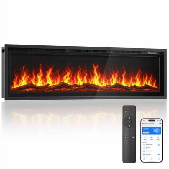 60 Inch Smart Electric Fireplace Insert, Recessed & Wall Mounted ...