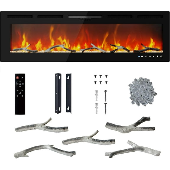 60 Inch Smart Electric Fireplace Wide-in Wall Recessed with Multicolor Flame, Crackling Sound, Touch Panel, Remote Control, Alexa/WiFi Enabled