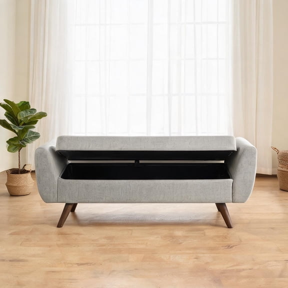 60-Inch Storage Bench Ottoman with Arms, Slate Gray Woven Fabric, Modern Rectangular