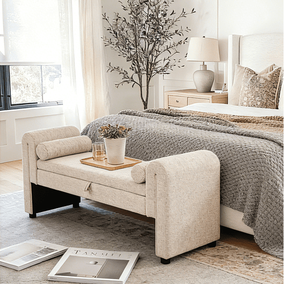 60-Inch Storage Bench with Hidden Compartment - Multi-Purpose Upholstered Seat for Bedroom, Living Room, Activity Room, and More