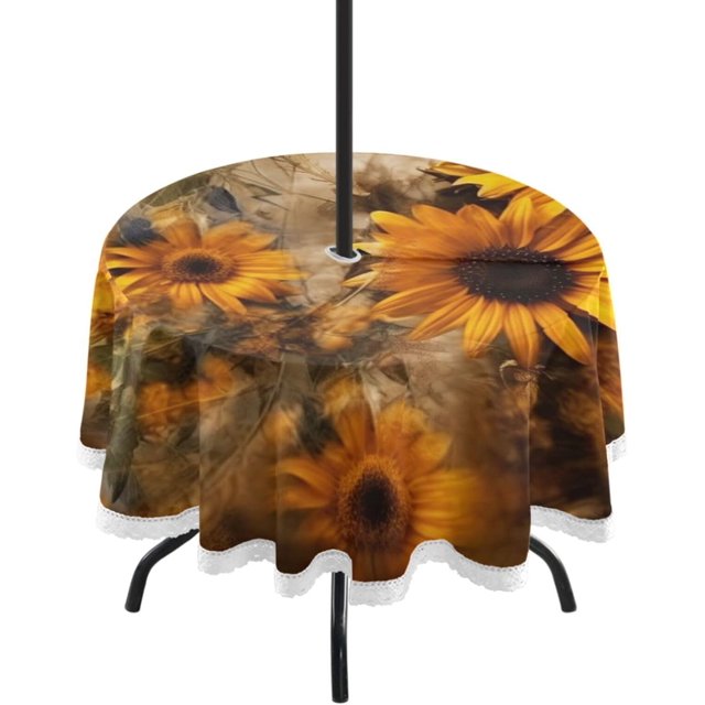 60 Inch Sunflowers Round Picnic Tablecloth, Waterproof Table Cloth with