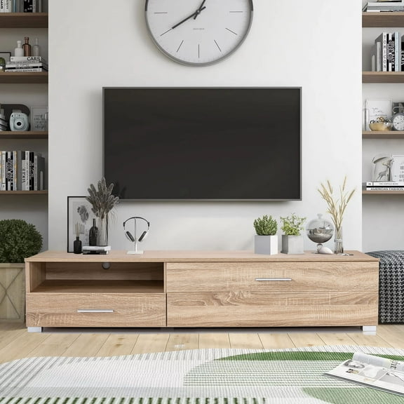 60 Inch TV Stand Console Entertainment Center with Drawer, One Storage and Open Space Compartments. Accommodates up to 70 TV. Contemporary Style. Perfectly Match Any Living Room.