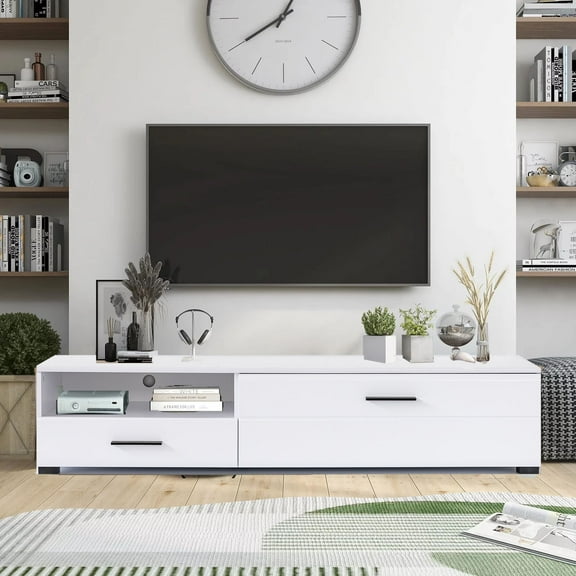 60 Inch TV Stand Console Entertainment Center with Drawer, One Storage and Open Space Compartments. Accommodates up to 70 TV. Contemporary Style. Perfectly Match Any Living Room.