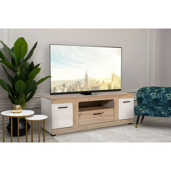 60" Inch TV Stand Console Entertainment Center for TVs up to 70with Ample Storage Space Living Room or Bedroom in Arizona Pine Finish.
