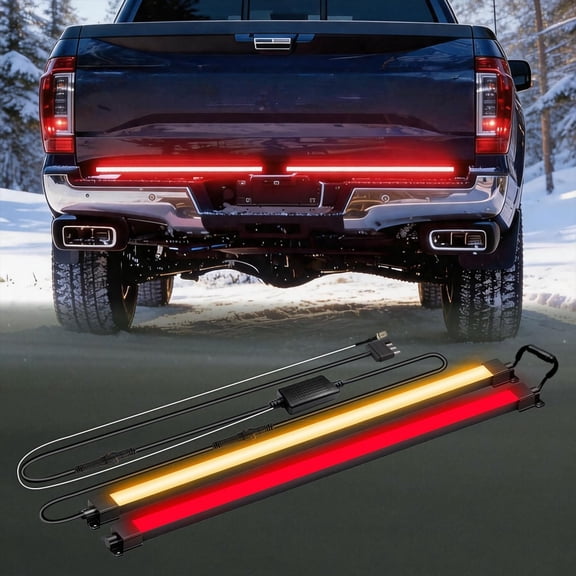 60 Inch Tailgate Light Bar PC Material Uniform Glow LED Strip with Sequential Amber Turn Signal Full Function Brake/Running/Reverse Lights for F150 Tundra Ram Silverado Pickup Truck
