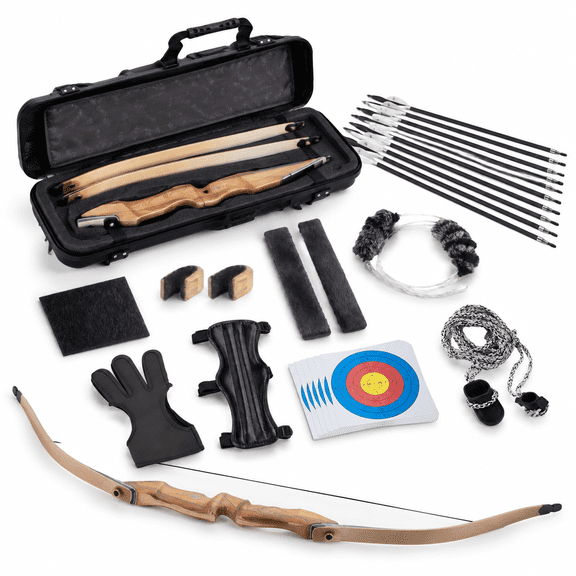 60 Inch Takedown Recurve Bow Set with Case and Accessories, 50 Pounds