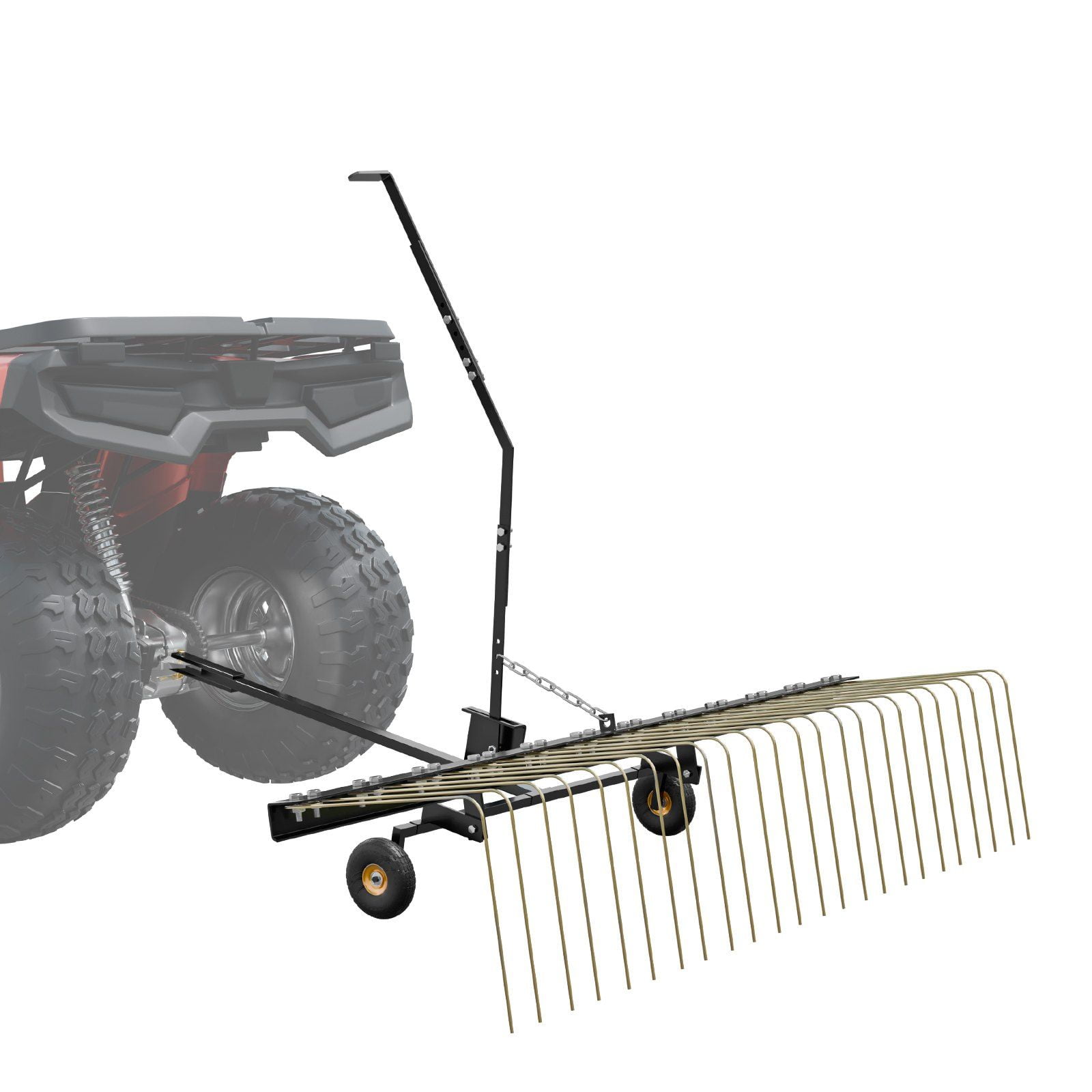 60 Inch Tow Behind Dethatcher with 24 Steel Tines Lift Handle for ATV Mower Lawn Rake Leaves Pine Needles Grass
