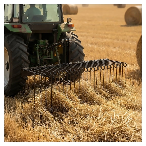 60 Inch Tow Behind Landscape Rake, 3 Point Hitch Dethatcher, 26 Steel Tines, Category 1 Tractor Attachment for Leaves, Pine Needles, Yard Cleanup