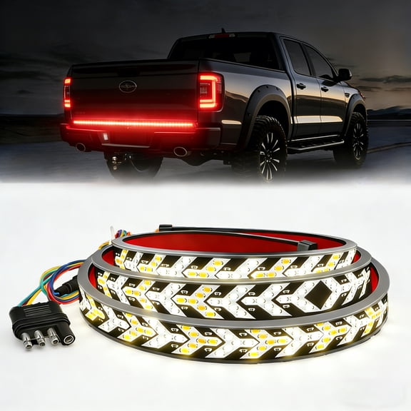 60 Inch Truck Dynamic Taillight Tailgate Light Bar, 528 LED Strip with Sequential Turn Signal, Red & Yellow