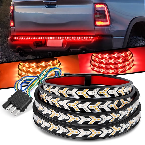 60 Inch Truck Tailgate Light Strip, 540 LED Arrow Signal Bar with Red Running & Brake Lights, Amber Sequential Turn Signals, Strobe Warning Light, Universal Pickup Accessories