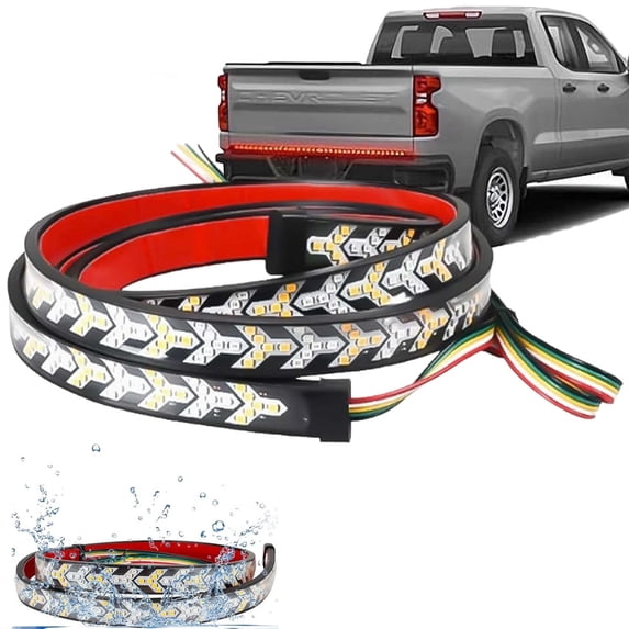 60 Inch Truck Tailgate Strip Light LED Bar Signal Break Reverse, Weatherproof Arrow Design Turn Signal Strip, Red & Amber Sequential Lighting for Car