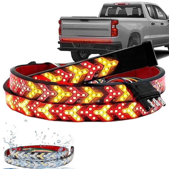 60 Inch Truck Tailgate Strip Light LED Bar Signal Break Reverse, Weatherproof Arrow Design Turn Signal Strip, Red & Amber Sequential Lighting for Car