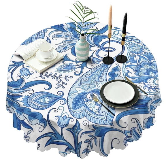 60 Inch Vintage Paisley Round Tablecloth Featuring Floral Pattern Table Cover Durable Material for Kitchen Dining