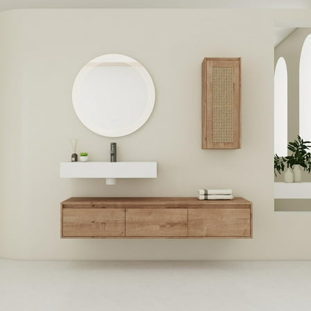 60-Inch Wall-Mounted Bathroom Vanity with Resin Sink and Side Cabinet, 3 Soft-Close Drawers, Floating Mount Design, Ample Storage for Modern Bathrooms