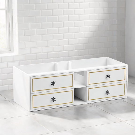 60-Inch Wall-Mounted Double Vanity Cabinet, Floating Design, Classic White