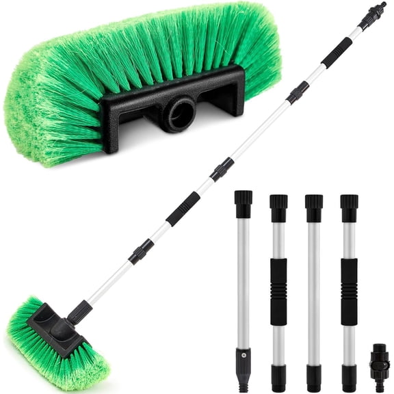 60 Inch Wash Brush with 10 Inch Soft Bristle for Flow-Thru /Off for Boat Cleaning Washing House Siding, Auto , , SUV, Rv, Floors(Green)