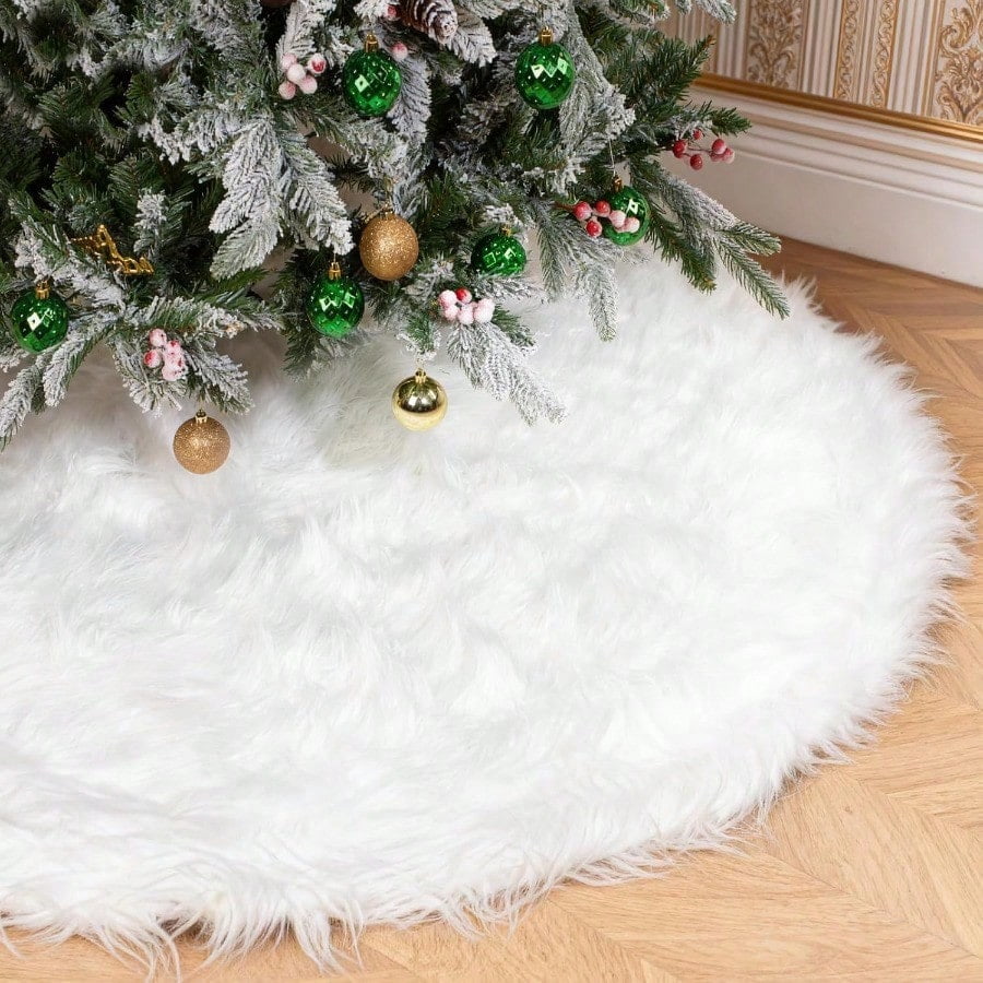 60 Inch White Faux Fur Christmas Tree Skirt with 4.5 Extra Long Pile ...