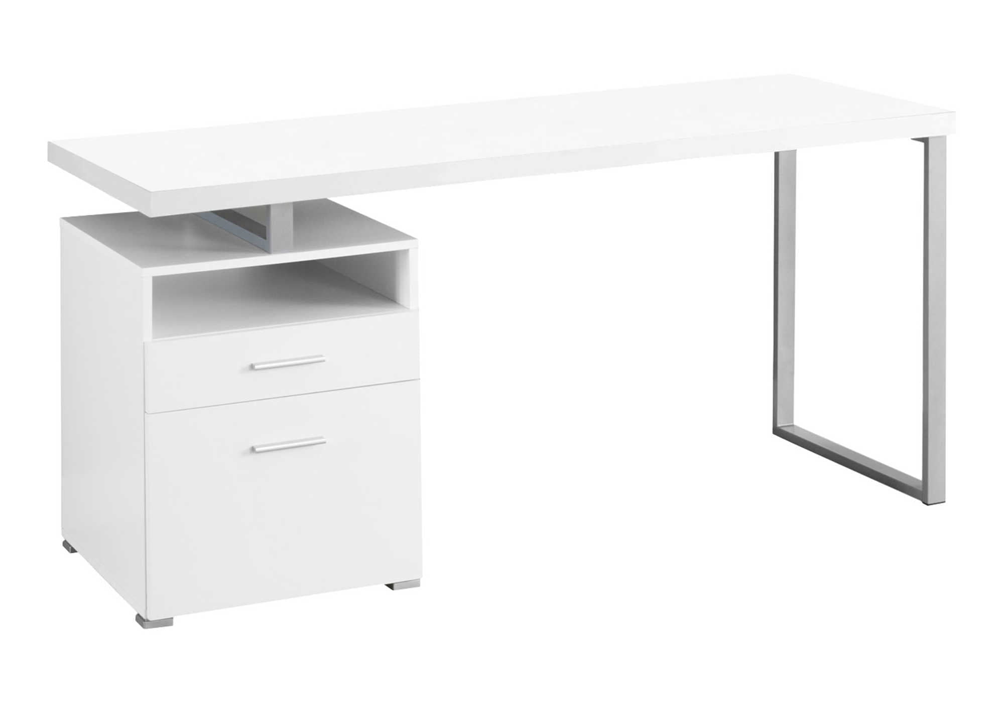 60-Inch White Modern Computer Desk with Storage Drawers and Reversible ...