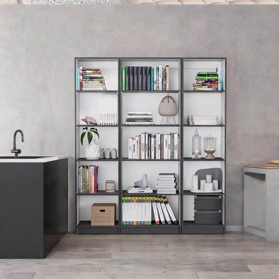 60 Inch Wide 3 Piece Storage Bookcase Cabinet, Contemporary Modern Style, Multicolor Particle Board Construction