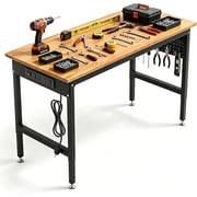 60 Inch Workbench with Power Outlet & Pegboard, Heavy Duty Adjustable Work Table for Garage Workshop, 2000 lbs Load Capacity Steel Frame