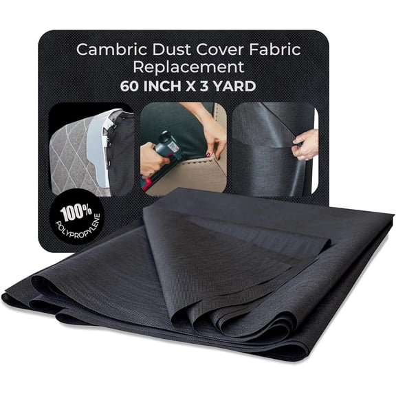 60 Inch x 3 Yard Upholstery Black Cambric Dust Cover Fabric Replacement for Sofas, Chairs, Full and Queen Box Spring Foundations, Conceals Frame and Staples Inside Furniture