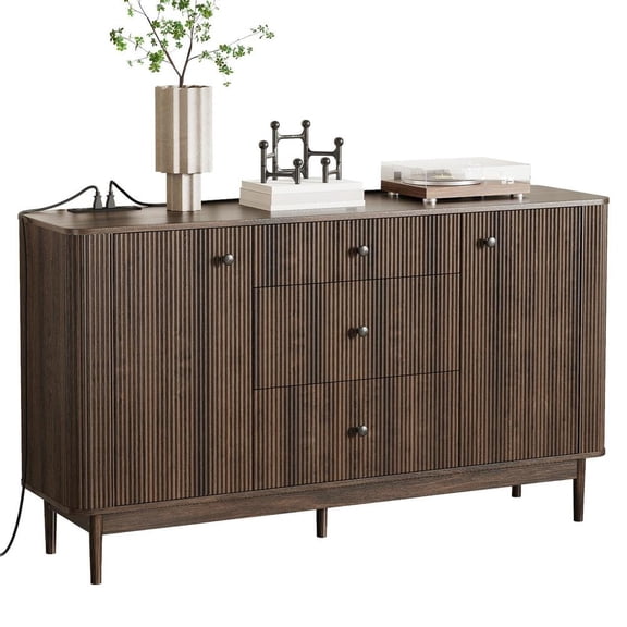 60 Inches Buffet Cabinet with Storage, Farmhouse Sideboard Buffet w/2 Drawers and 3 Doors, Wood Bar Cabinet with Adjustable Shelves, Sideboard Storage for Kitchen, Living Room