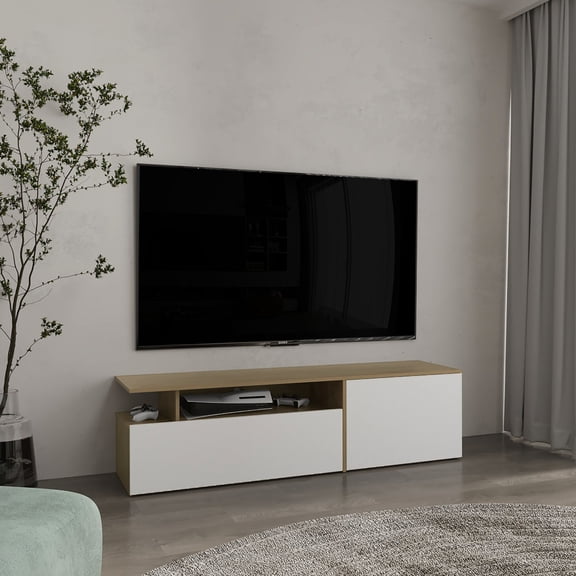 60 Inches Common TV Size, Multi - Toned - Floating Wall - Mounted Design - Main Living Space - Organized Setup